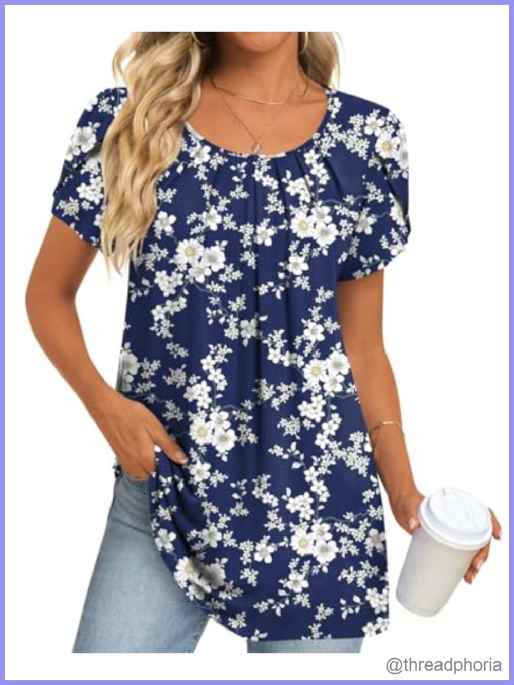 Women's Pleated Tunic Top Short Sleeve Casual Blouse for Leggings